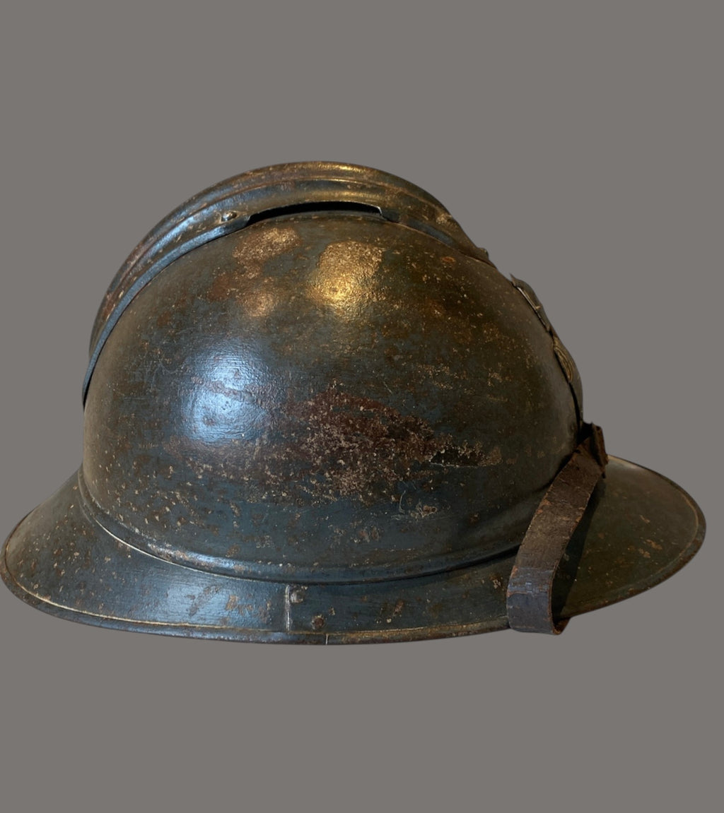 Helmet, WWI, French M1915, Adrian Engineers, RF Badge, Original Steel