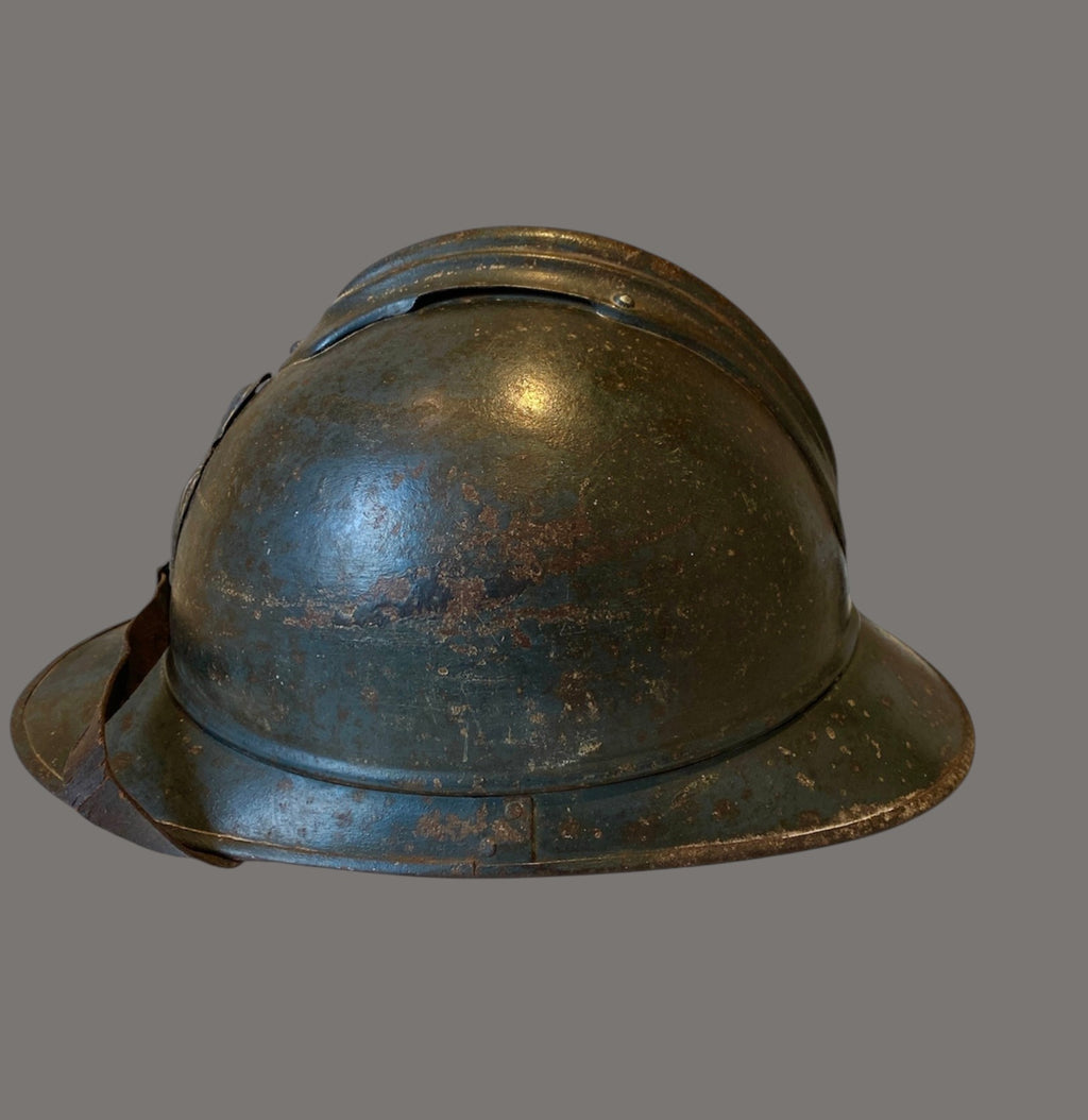 Helmet, WWI, French M1915, Adrian Engineers, RF Badge, Original Steel