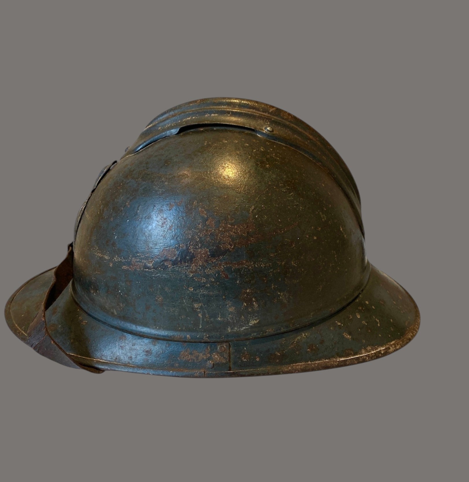 Helmet, WWI, French M1915, Adrian Engineers, RF Badge, Original Steel