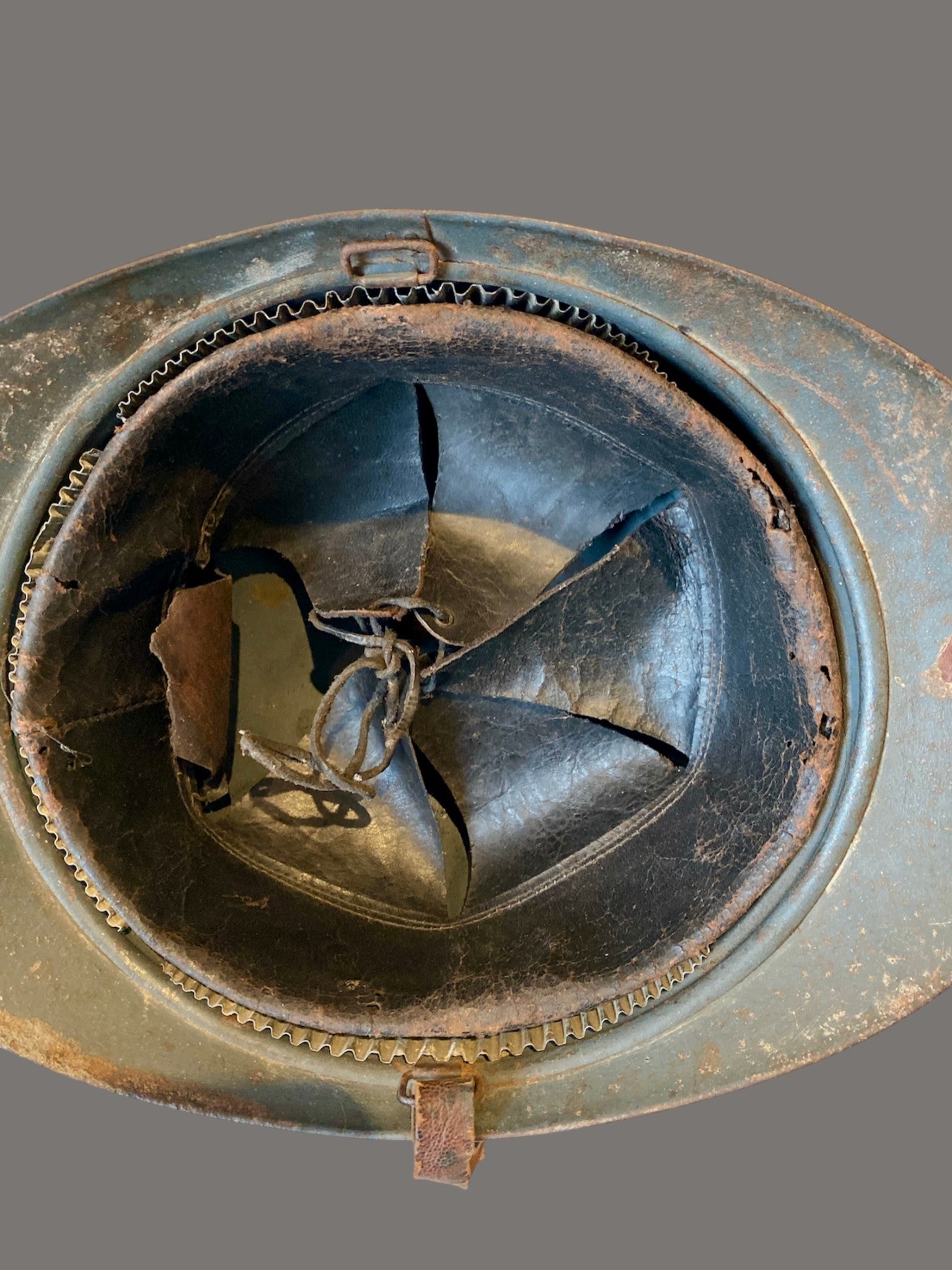 Helmet, WWI, French M1915, Adrian Engineers, RF Badge, Original Steel