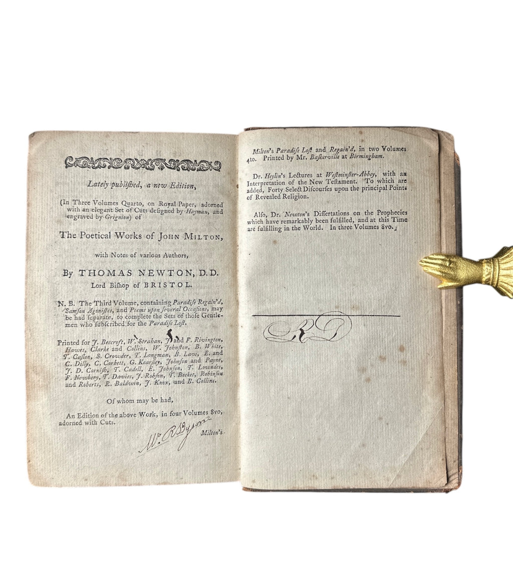 Rare 1770 Edition of JohnMilton's "PARADISE LOST" Illustrated by E HAYMAN