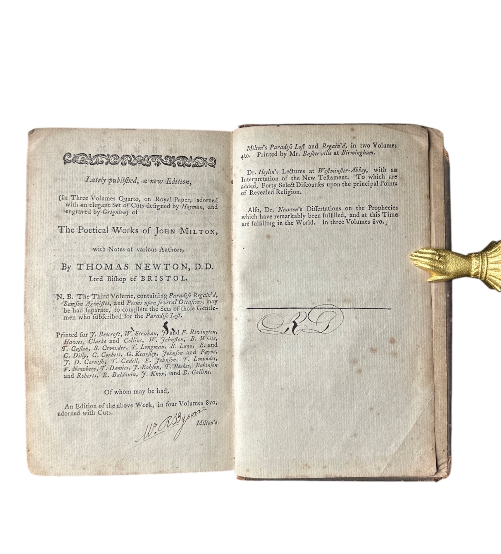 Rare 1770 Edition of JohnMilton's "PARADISE LOST" Illustrated by E HAYMAN