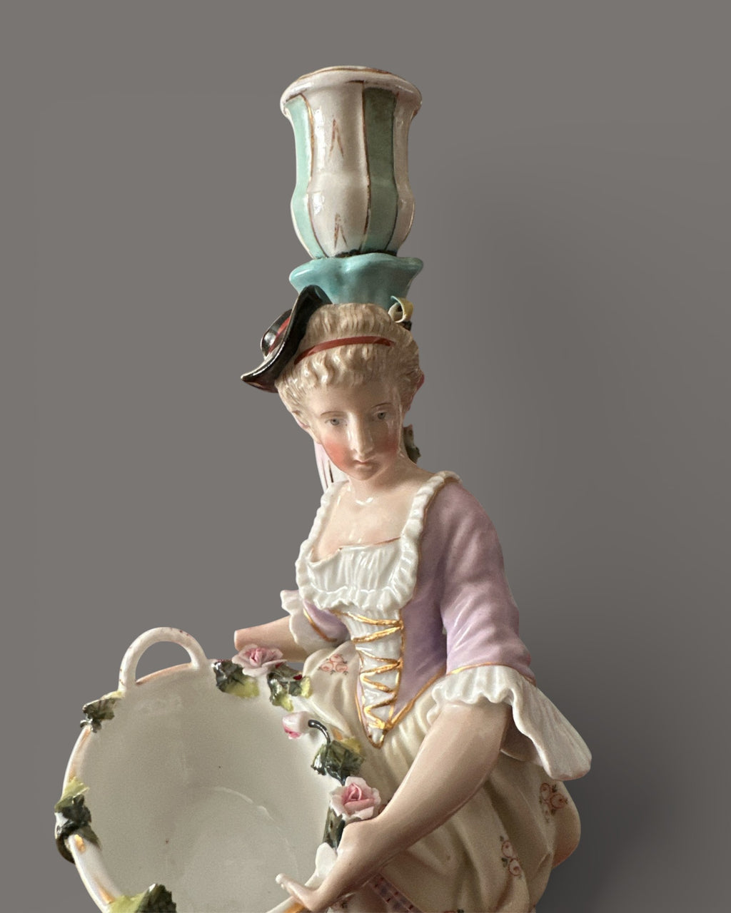 Antique, 19th Century, Sitzendorf, Porcelain, Figural Candlesticks, Pair