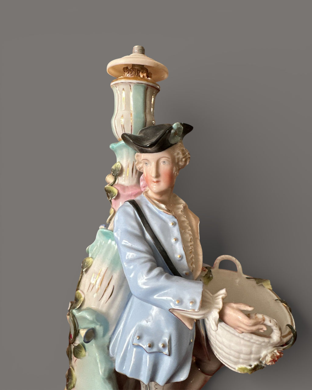 Antique, 19th Century, Sitzendorf, Porcelain, Figural Candlesticks, Pair