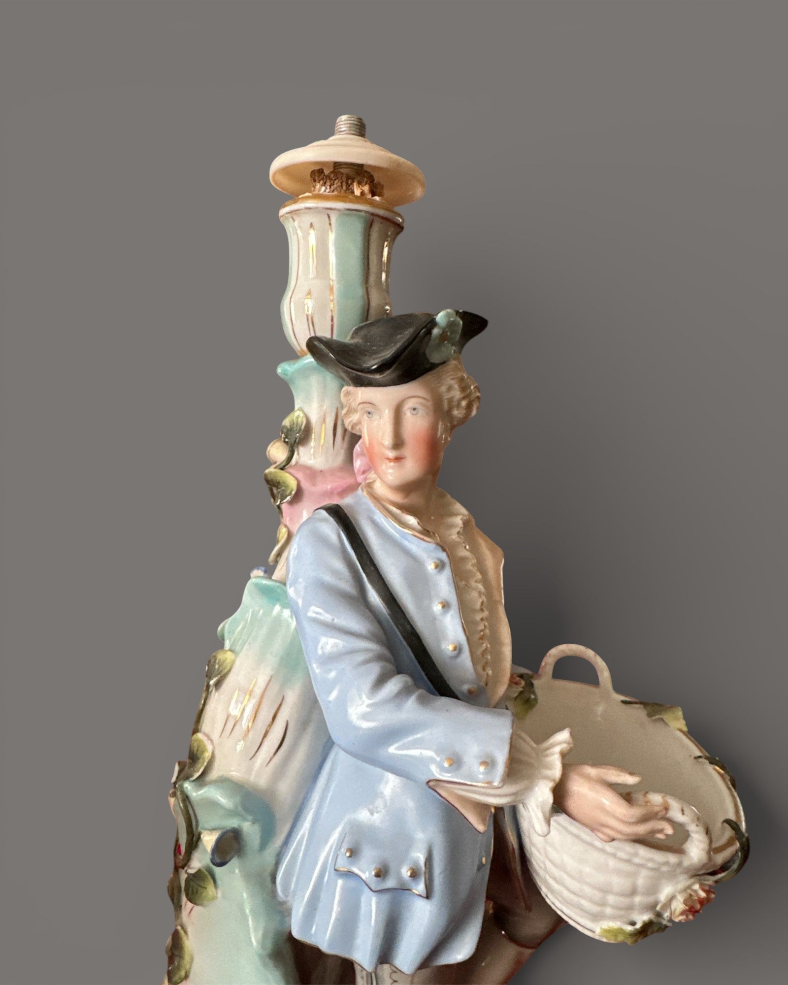 Antique, 19th Century, Sitzendorf, Porcelain, Figural Candlesticks, Pair