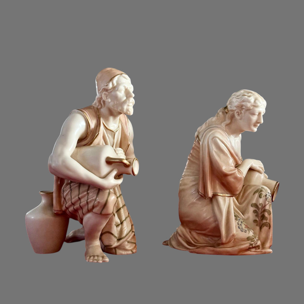 Antique,  Royal Worcester, Water Carrier Figures, Design by James Hadley, c. Late 19th“Early 20th Century
