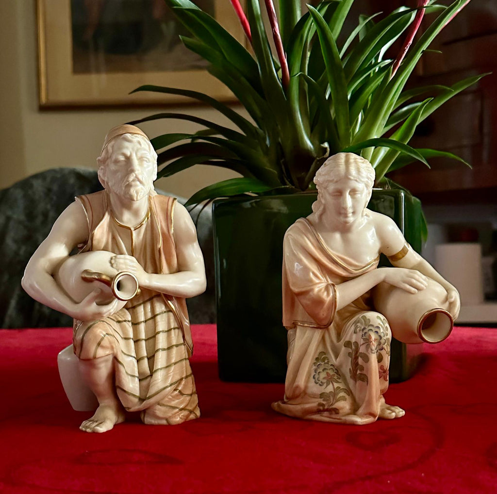 Antique,  Royal Worcester, Water Carrier Figures, Design by James Hadley, c. Late 19th“Early 20th Century