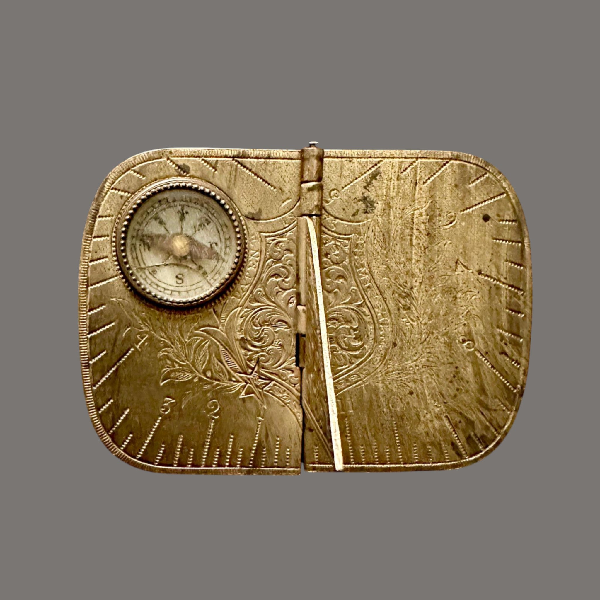 Sundial, Compass, Pocket Sundial, Brass, Antique, 1875