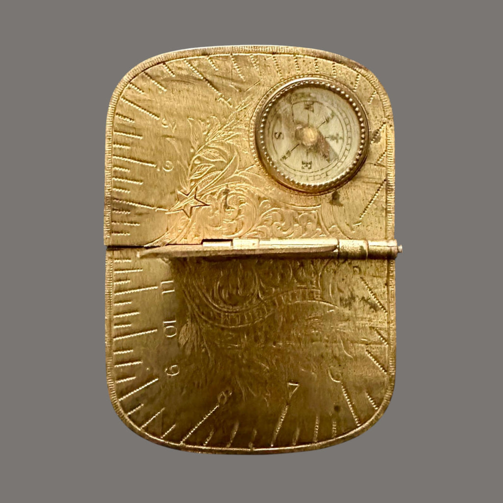 Sundial, Compass, Pocket Sundial, Brass, Antique, 1875