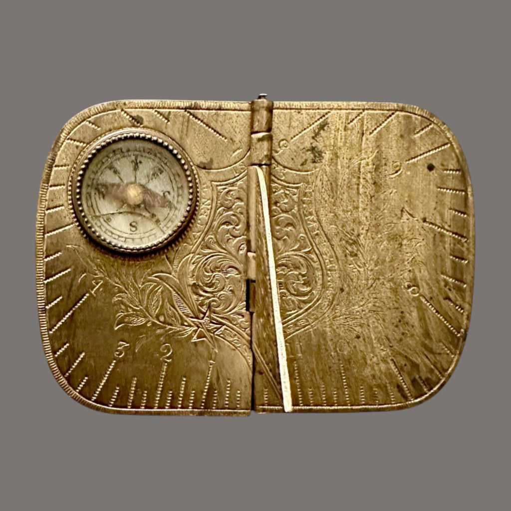 Sundial, Compass, Pocket Sundial, Brass, Antique, 1875