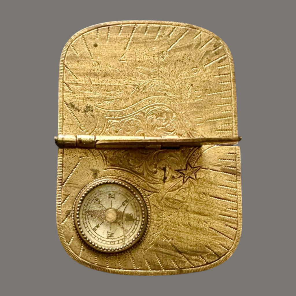 Sundial, Compass, Pocket Sundial, Brass, Antique, 1875
