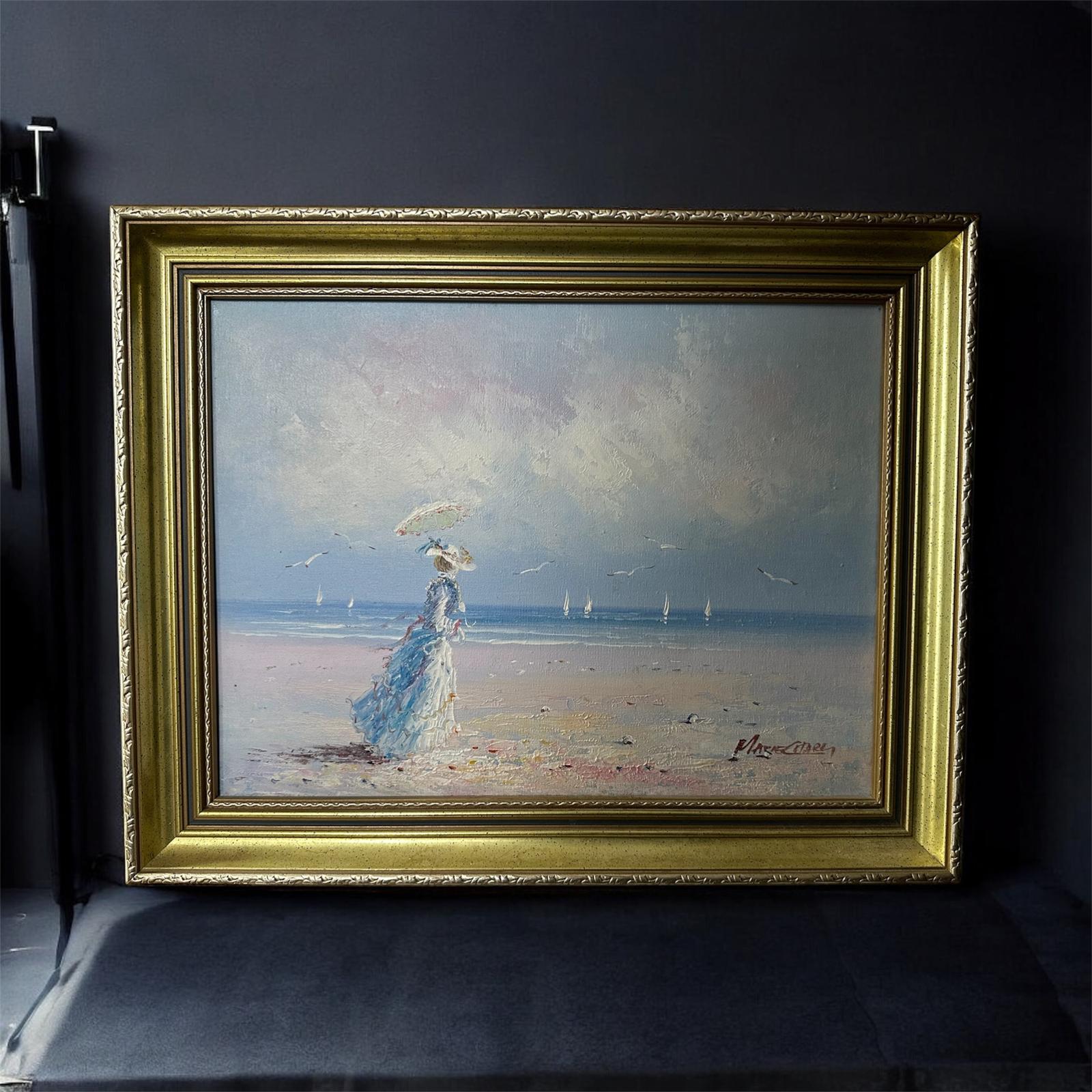Woman on the Shore, Original Oil on Canvas, Marie Charlot, Contemporary