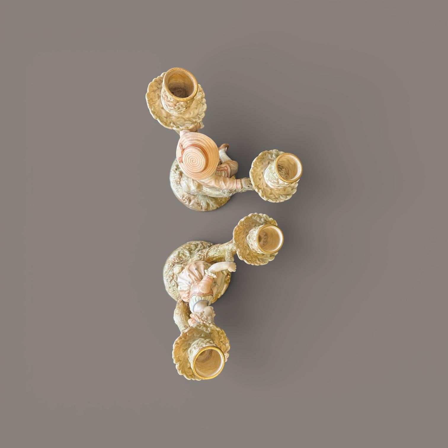 Royal Worcester, Figural Candle Holder, Boy & Girl, James Hadle 1895