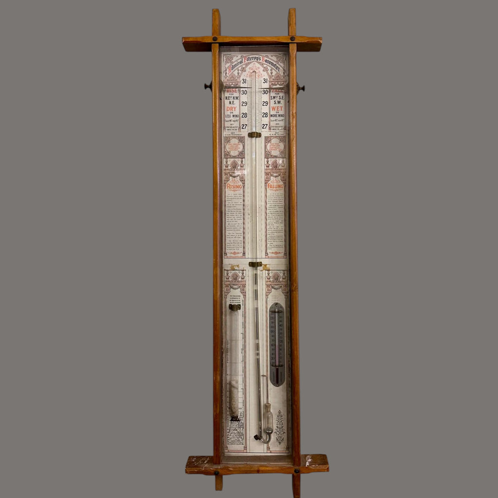 Victorian Admiral FitzRoy Barometer in Beech Case, 19th Century Marine Weather Instrument