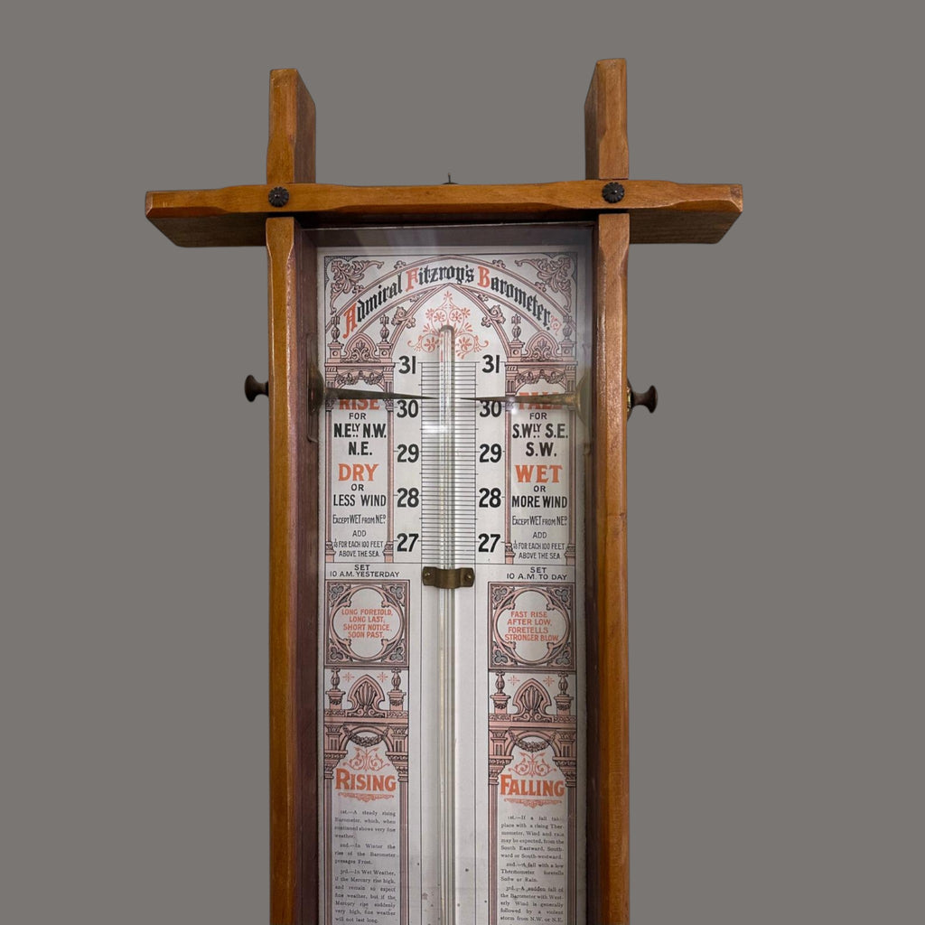 Victorian Admiral FitzRoy Barometer in Beech Case, 19th Century Marine Weather Instrument
