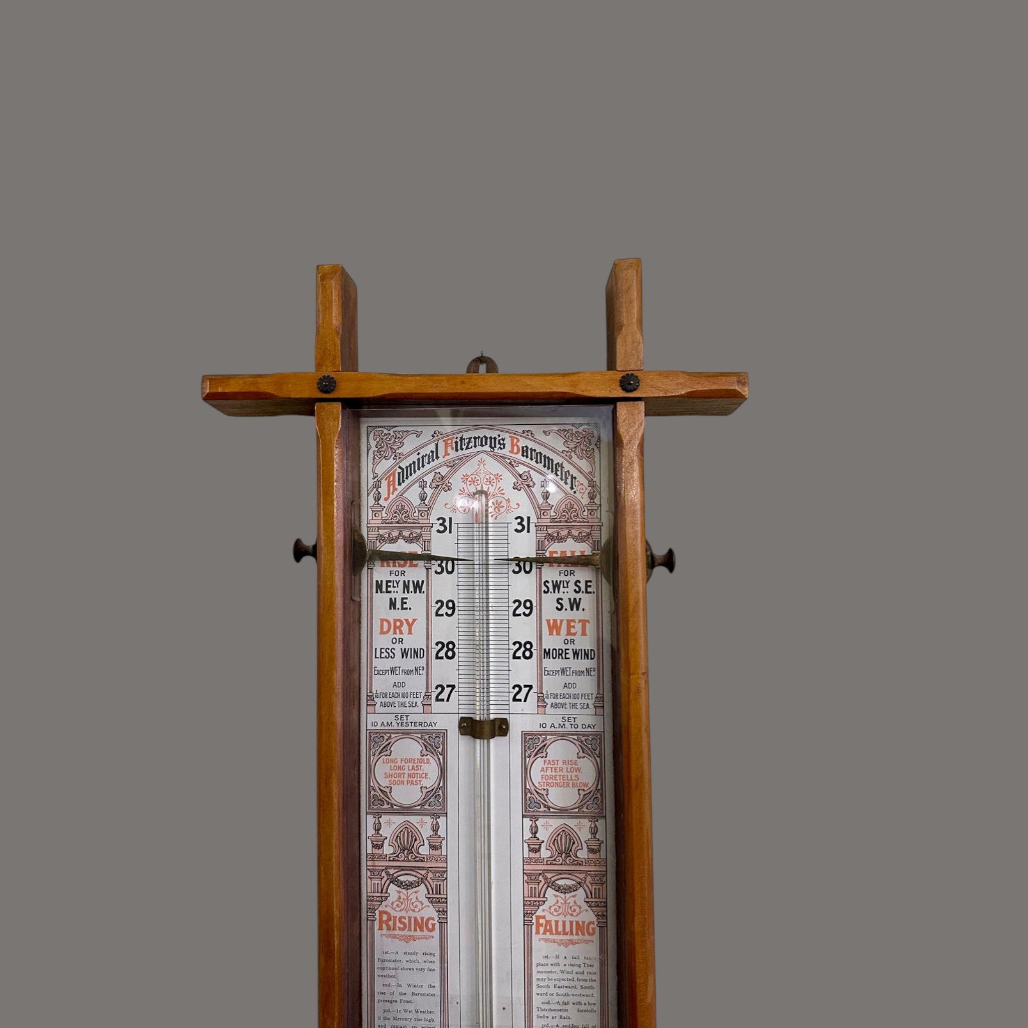 Victorian Admiral FitzRoy Barometer in Beech Case, 19th Century Marine Weather Instrument