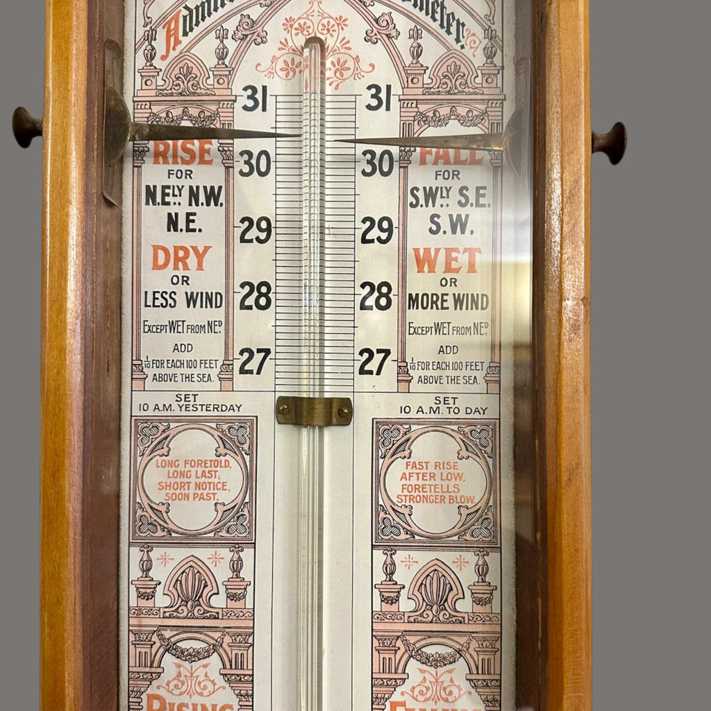 Victorian Admiral FitzRoy Barometer in Beech Case, 19th Century Marine Weather Instrument