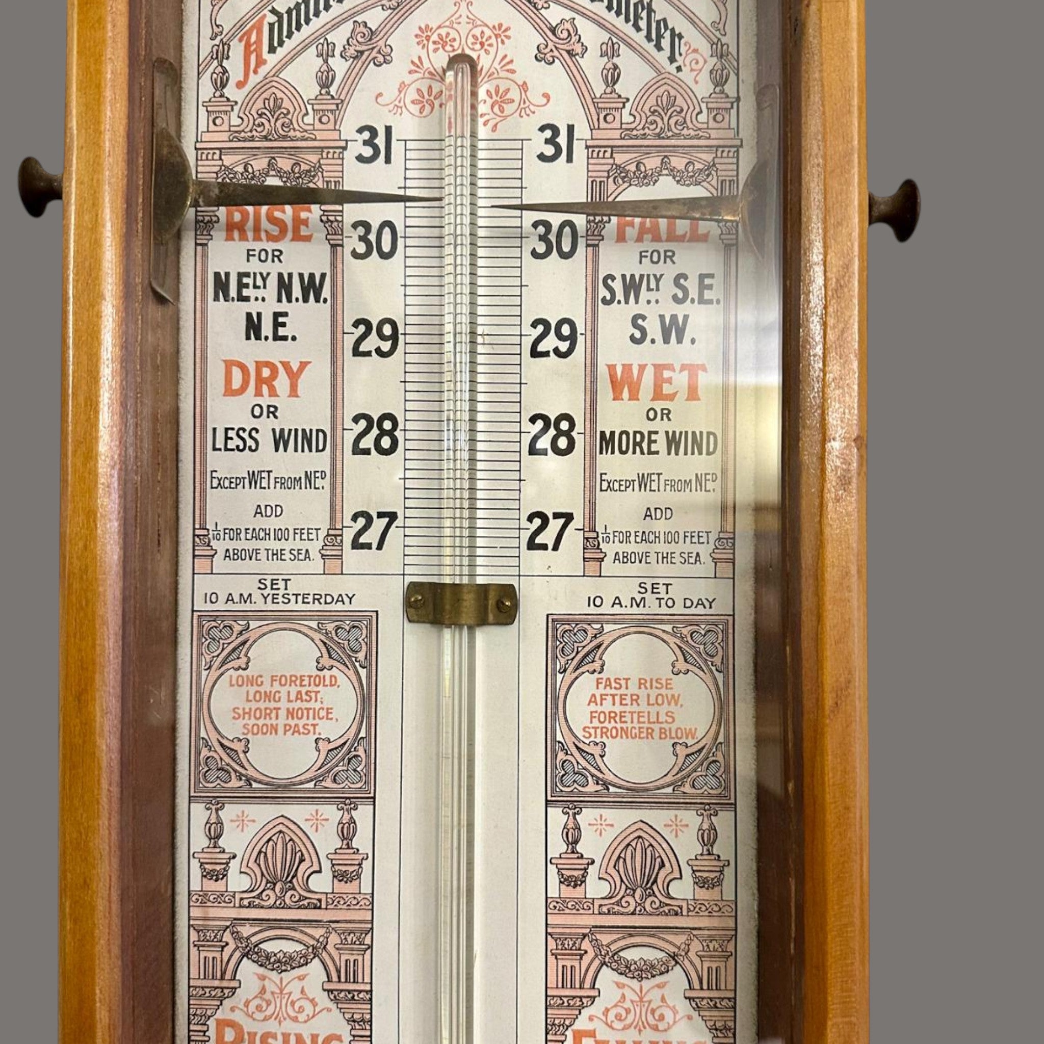 Victorian Admiral FitzRoy Barometer in Beech Case, 19th Century Marine Weather Instrument