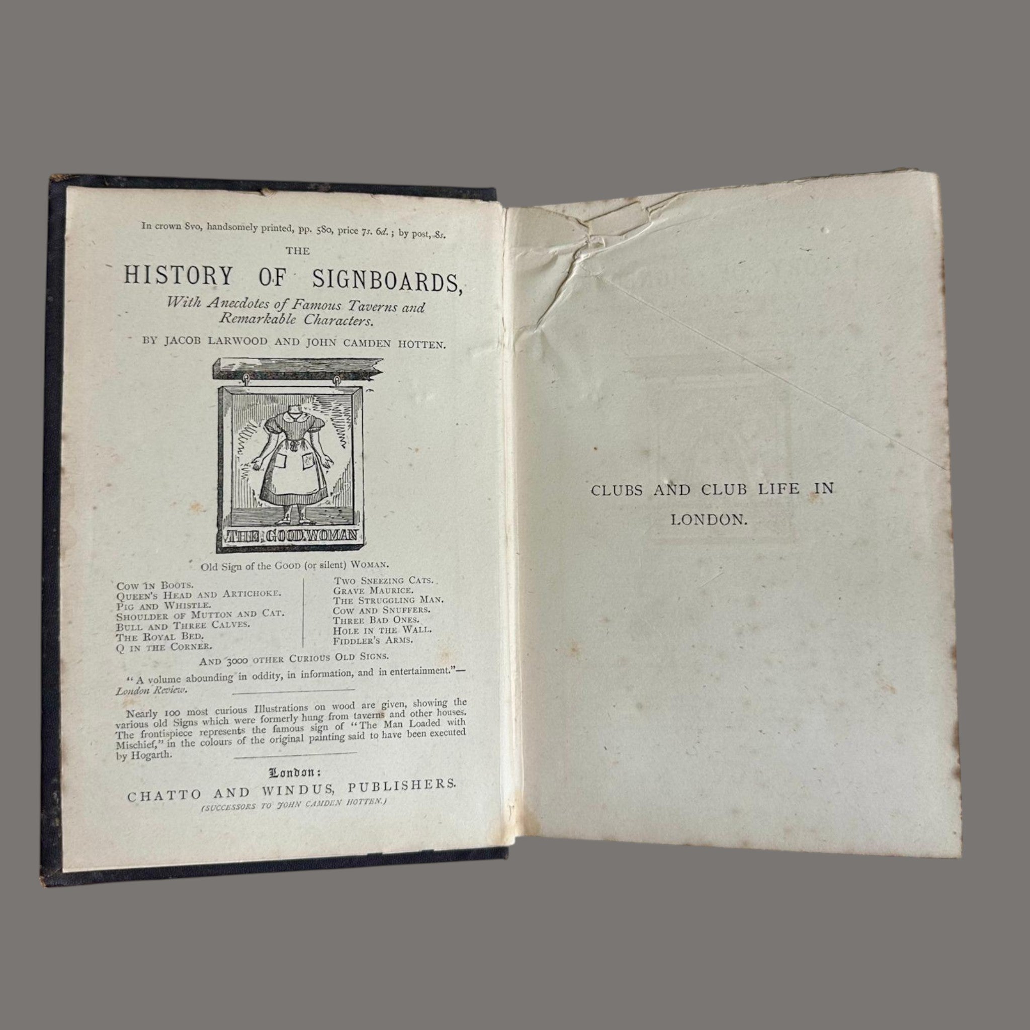 "Clubs and Club Life in London" by John Timbs – Chatto & Windus, Victorian Leather Bound