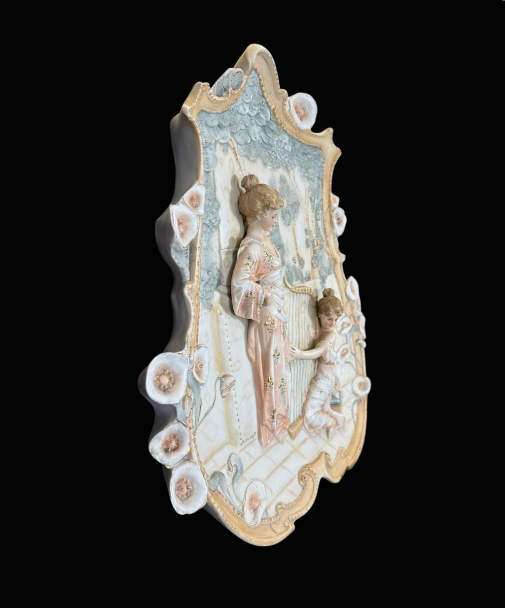 Antique Art Nouveau Bisque Porcelain Hanging Plaques with Classical Ladies, Continental, Late 19th/Early 20th Century