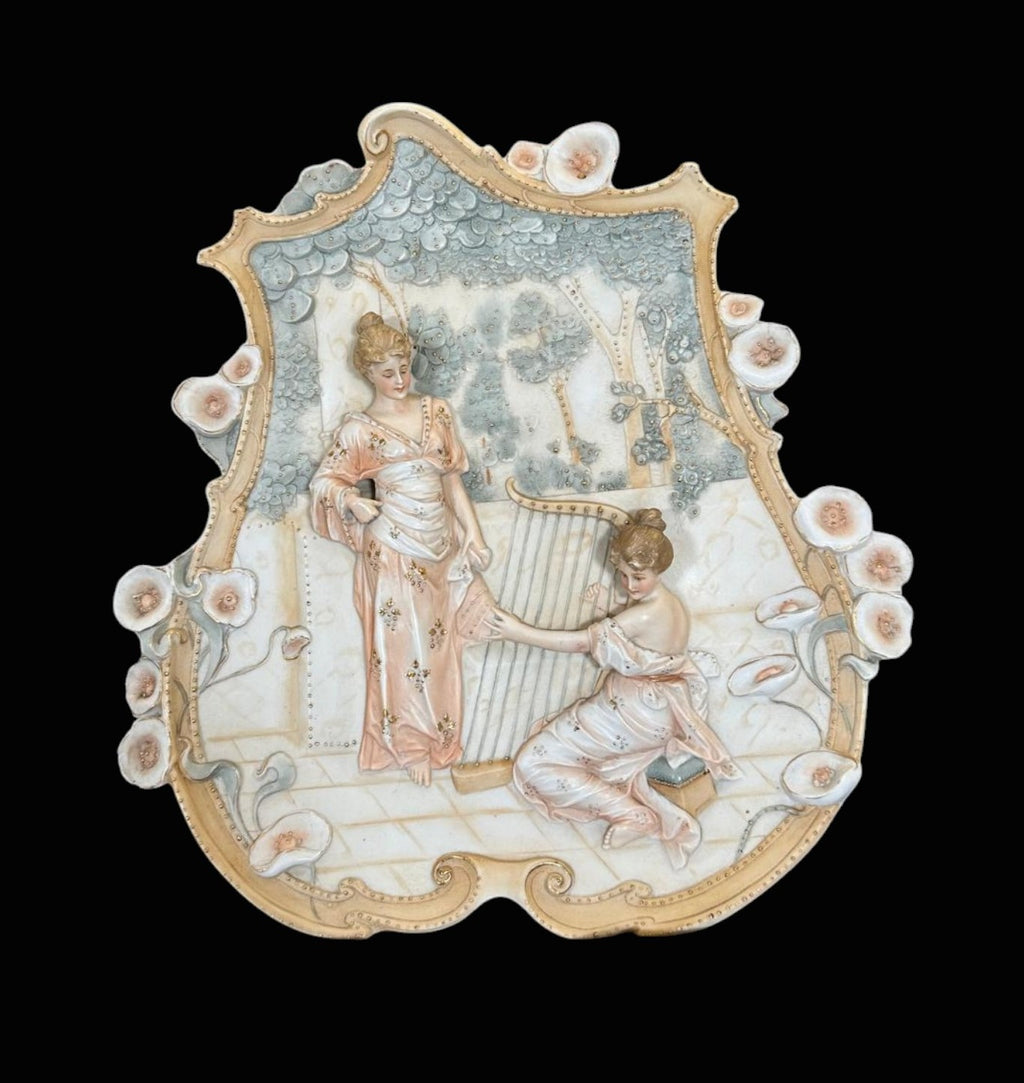 Antique Art Nouveau Bisque Porcelain Hanging Plaques with Classical Ladies, Continental, Late 19th/Early 20th Century
