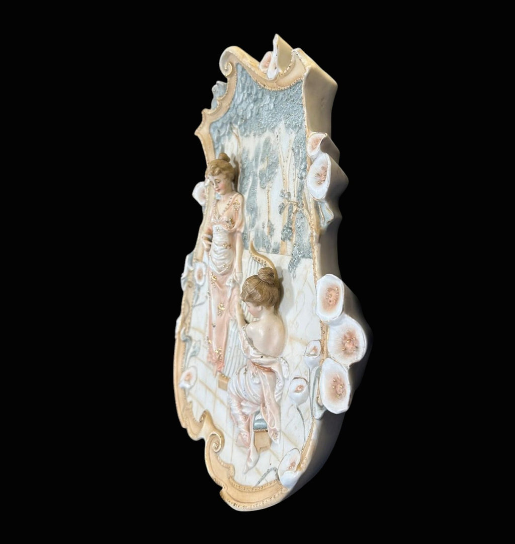 Antique Art Nouveau Bisque Porcelain Hanging Plaques with Classical Ladies, Continental, Late 19th/Early 20th Century