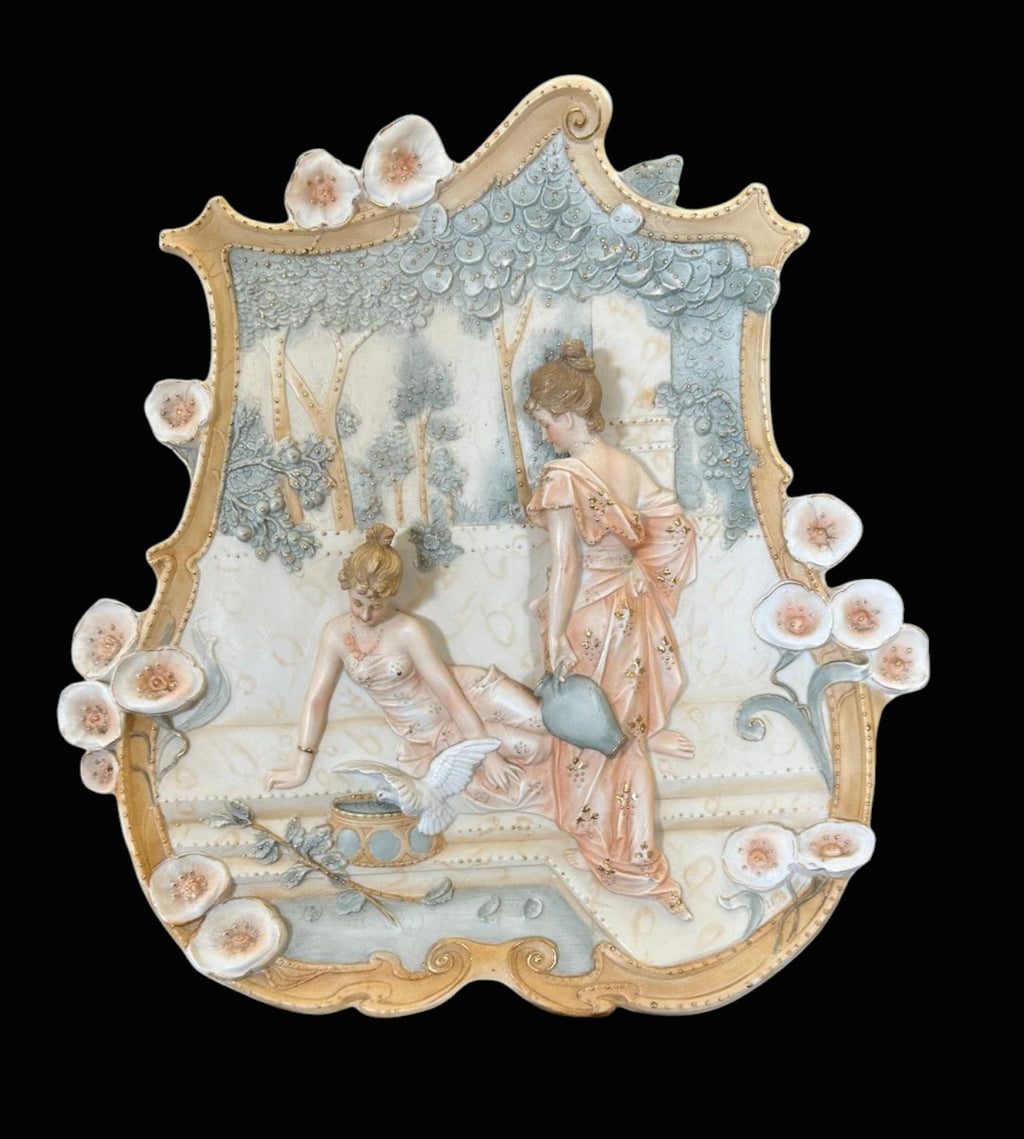Antique Art Nouveau Bisque Porcelain Hanging Plaques with Classical Ladies, Continental, Late 19th/Early 20th Century