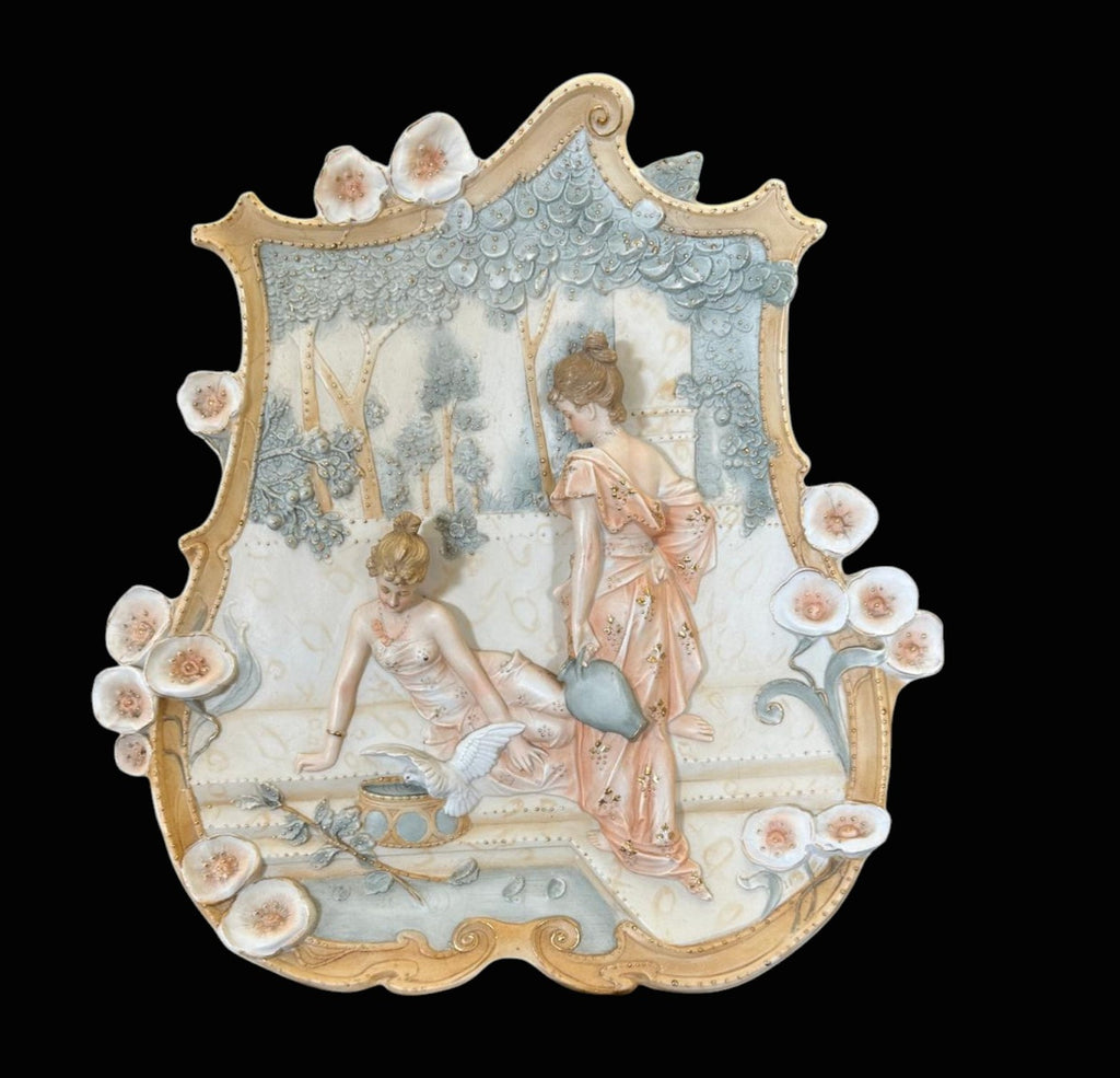 Antique Art Nouveau Bisque Porcelain Hanging Plaques with Classical Ladies, Continental, Late 19th/Early 20th Century