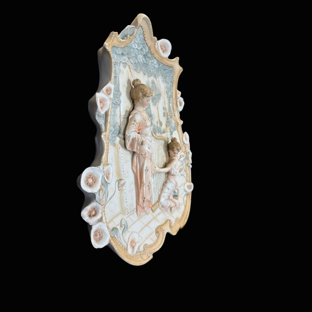 Antique Art Nouveau Bisque Porcelain Hanging Plaques with Classical Ladies, Continental, Late 19th/Early 20th Century
