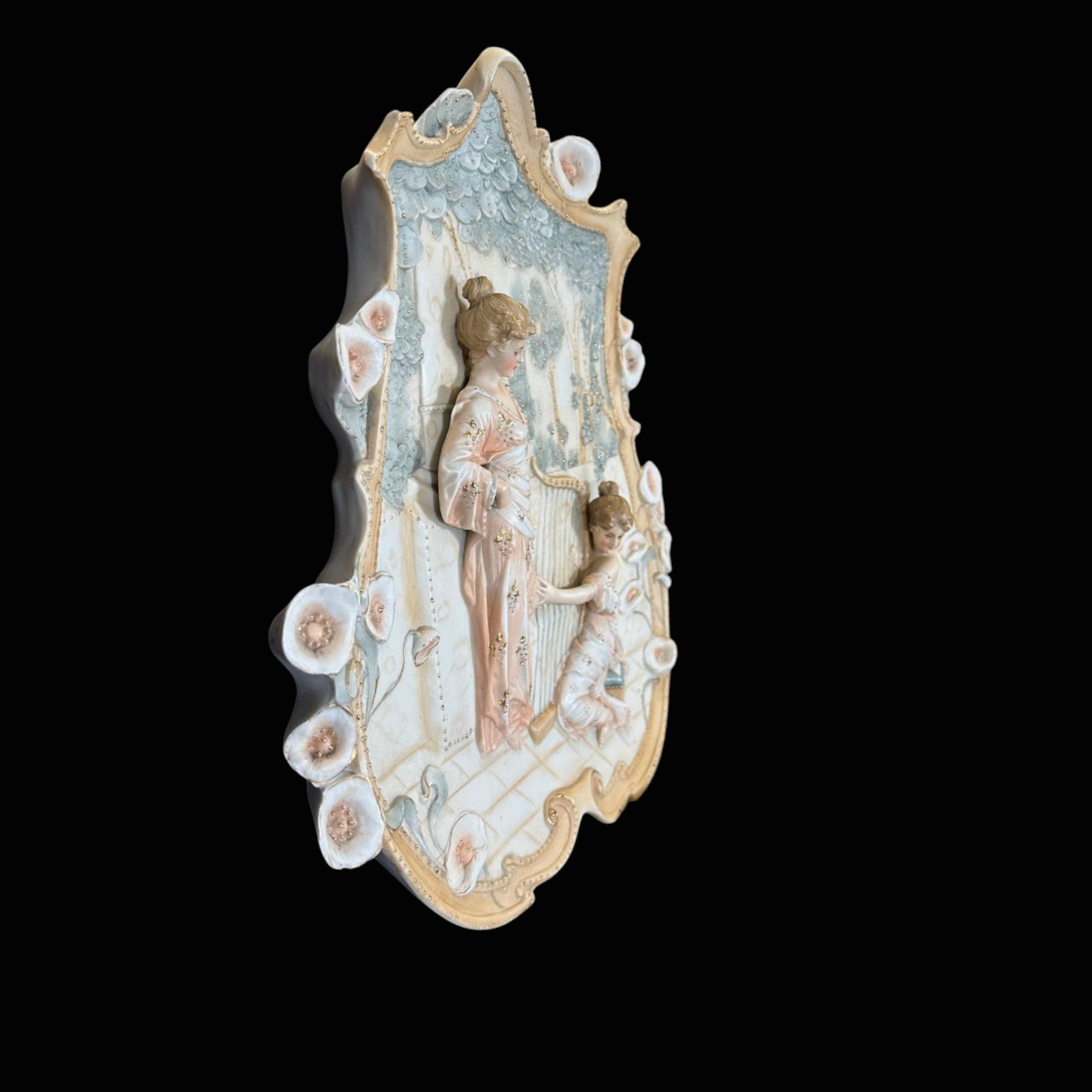 Antique Art Nouveau Bisque Porcelain Hanging Plaques with Classical Ladies, Continental, Late 19th/Early 20th Century
