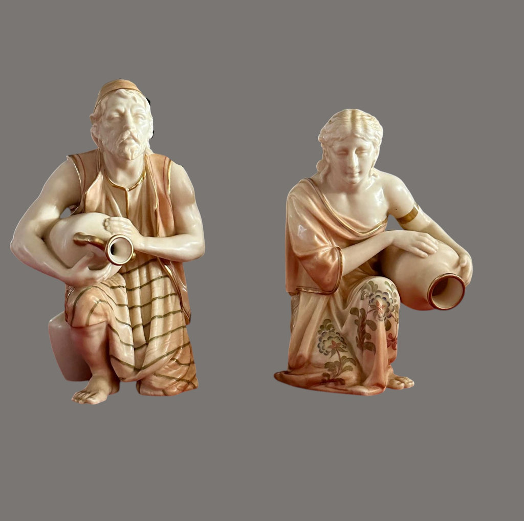 Antique,  Royal Worcester, Water Carrier Figures, Design by James Hadley, c. Late 19th“Early 20th Century