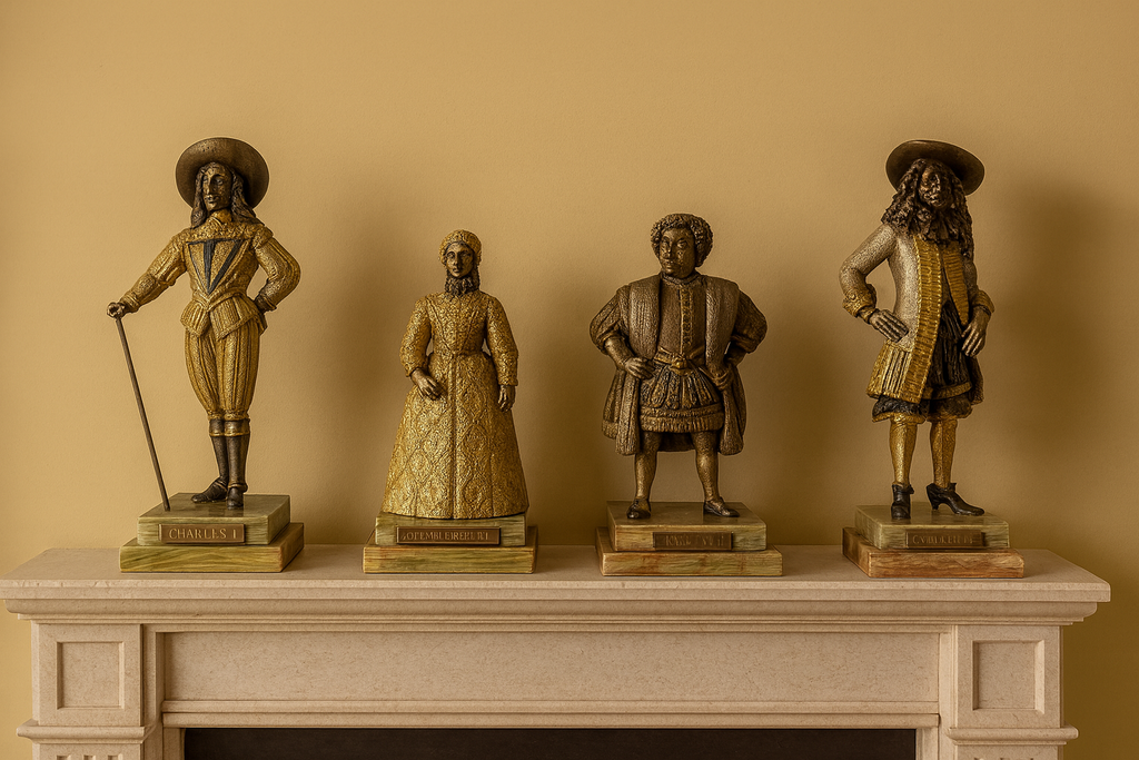 Bronze Figure, Queen Elizabeth I, Charles I, Gilded and Silvered, Onyx Base