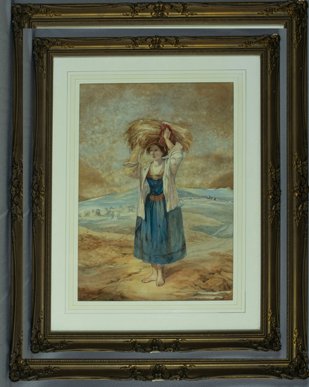 Antique, watercolour painting, by French artist, Jules Bouvier, (1800-1867)