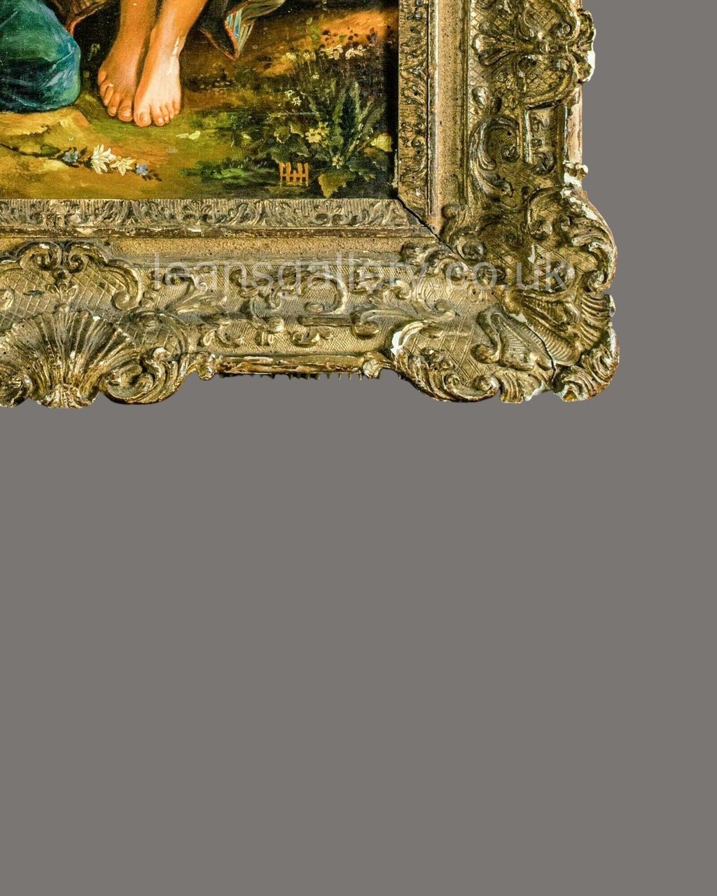 Oil Painting, Continental, Girl knitting, Antique,Gilt Frame