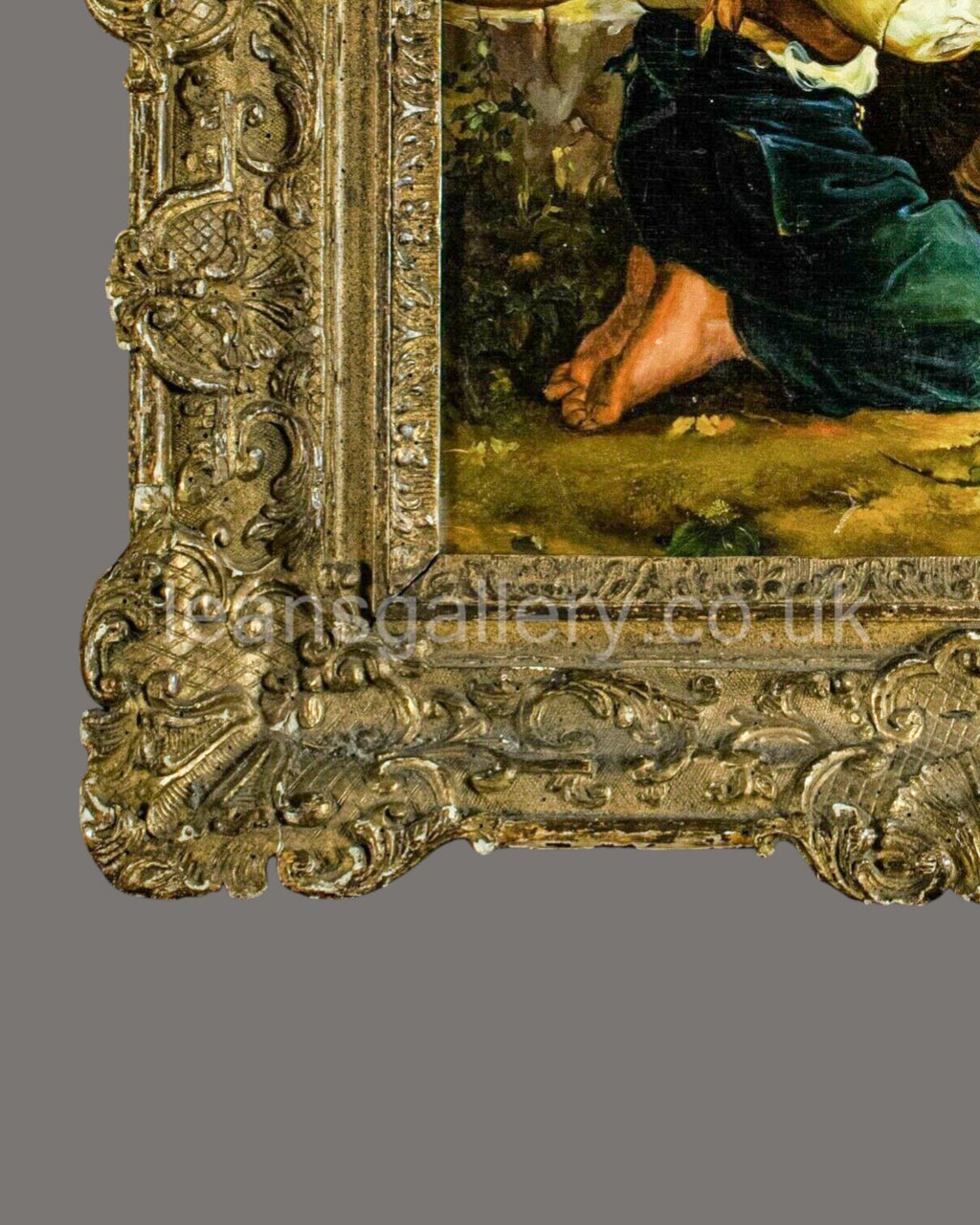 Oil Painting, Continental, Girl knitting, Antique,Gilt Frame