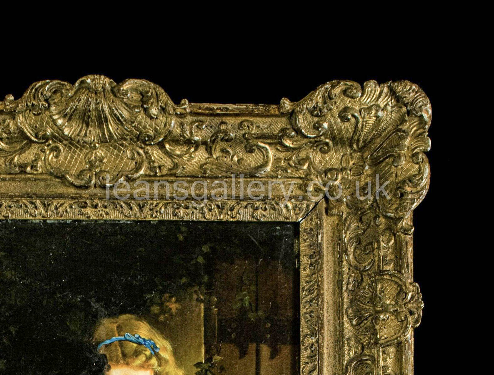 Oil Painting, Continental, Girl knitting, Antique,Gilt Frame
