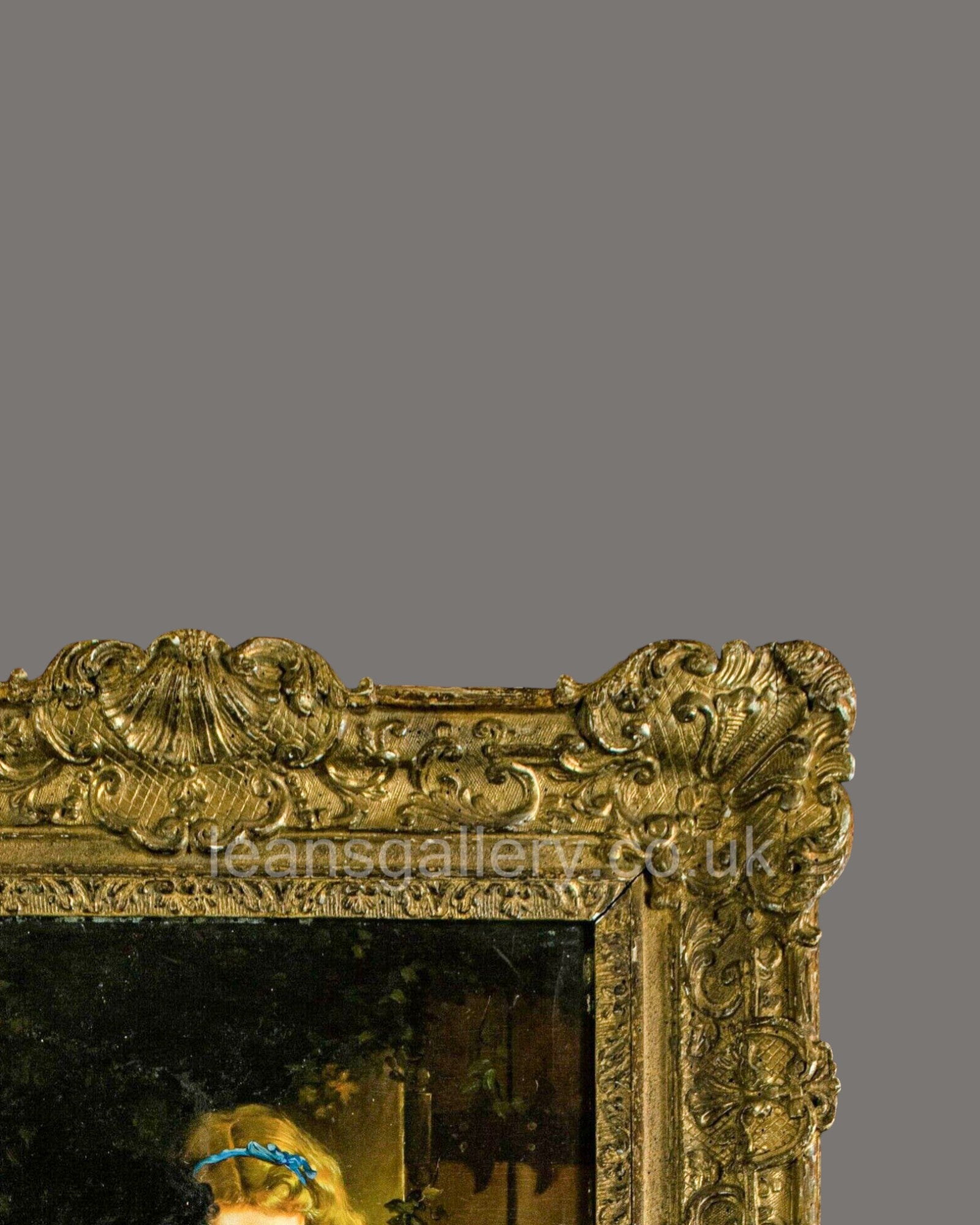Oil Painting, Continental, Girl knitting, Antique,Gilt Frame