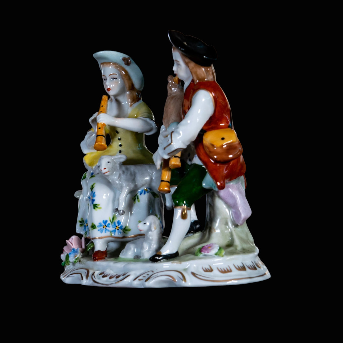 Sitzendorf Porcelain Musical Couple with Sheep & Bagpipes