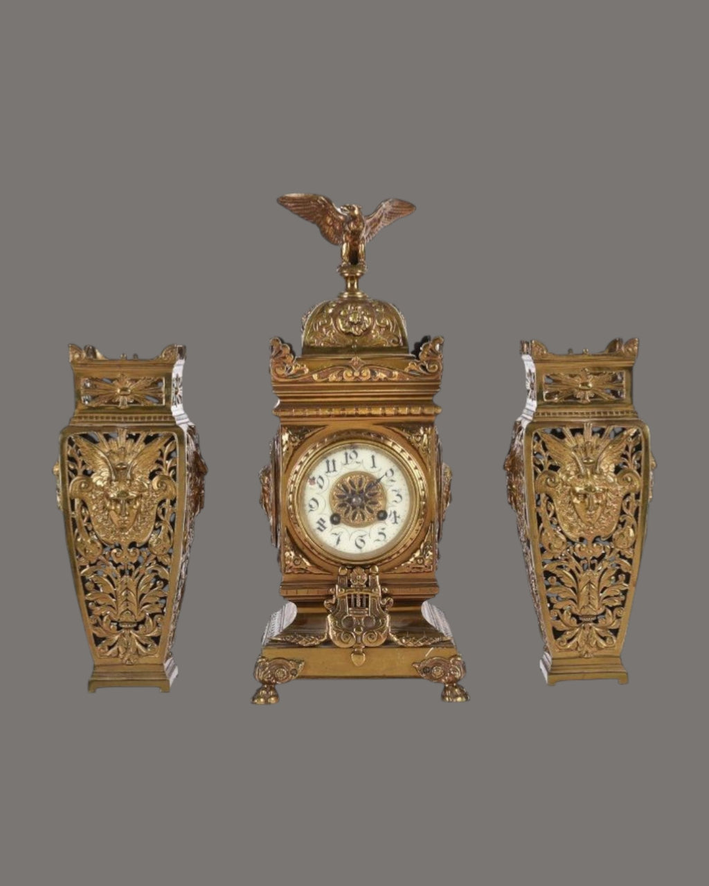 Mantle Clock, Antique, French, lacquered, brass,