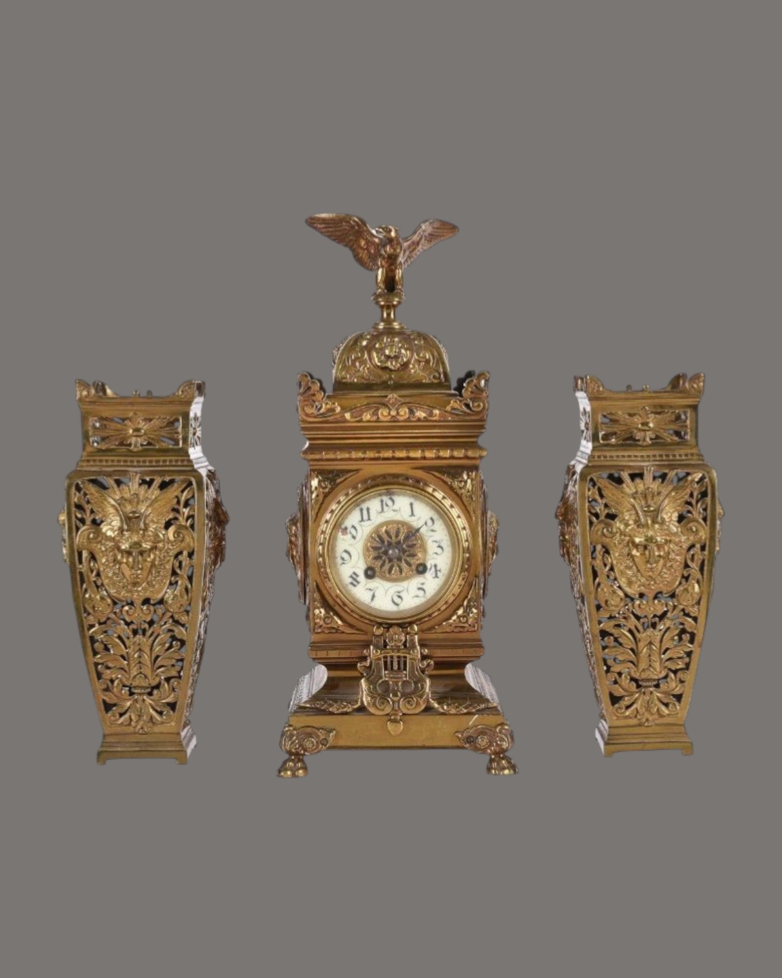 Mantle Clock, Antique, French, lacquered, brass,