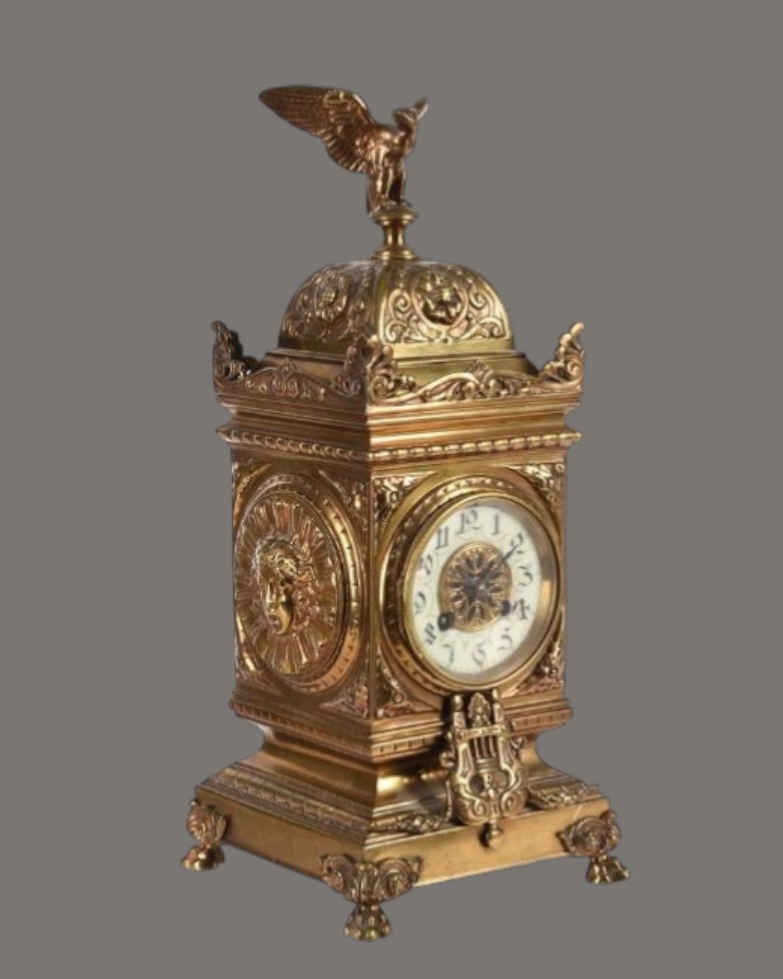 Mantle Clock, Antique, French, lacquered, brass,