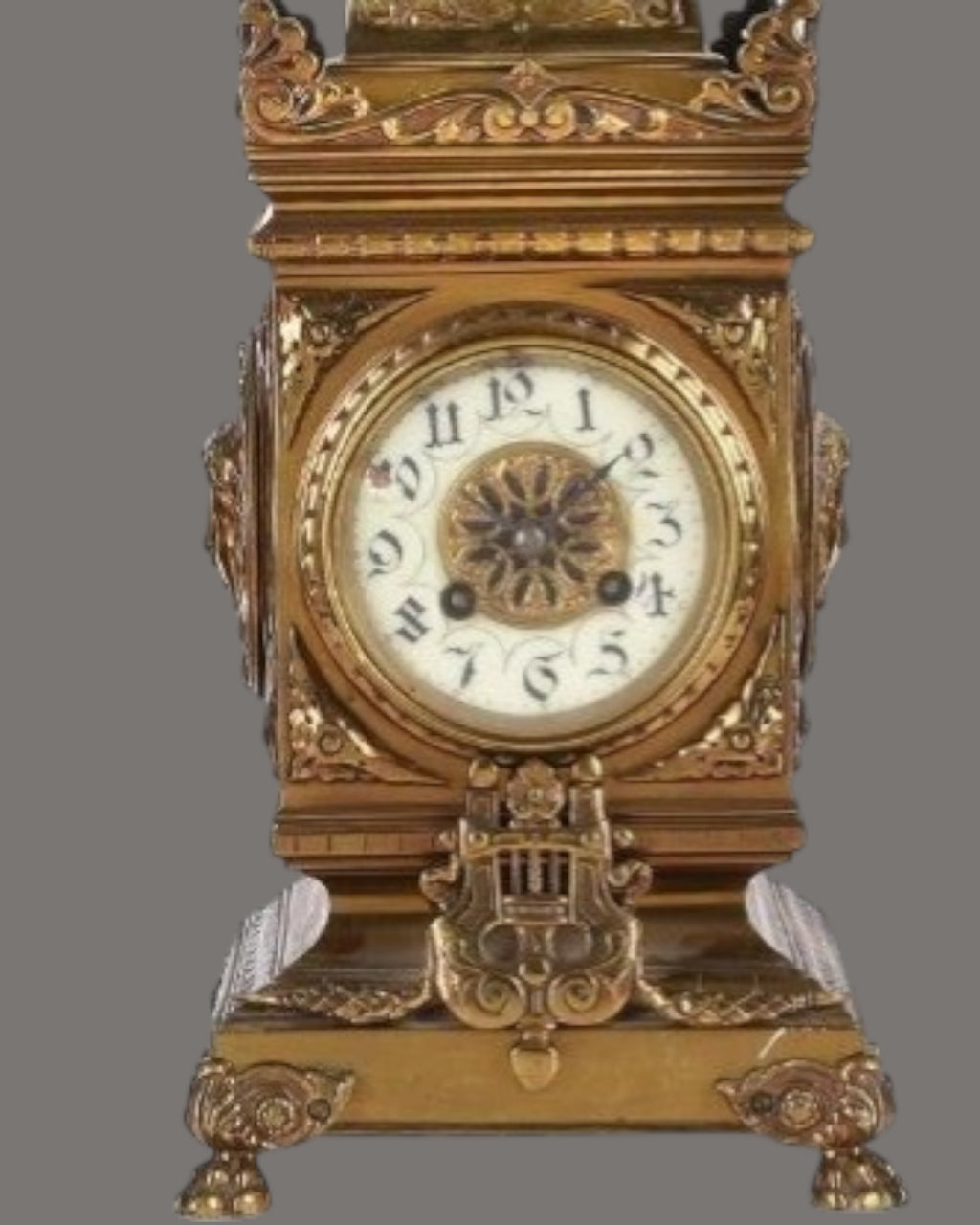 Mantle Clock, Antique, French, lacquered, brass,
