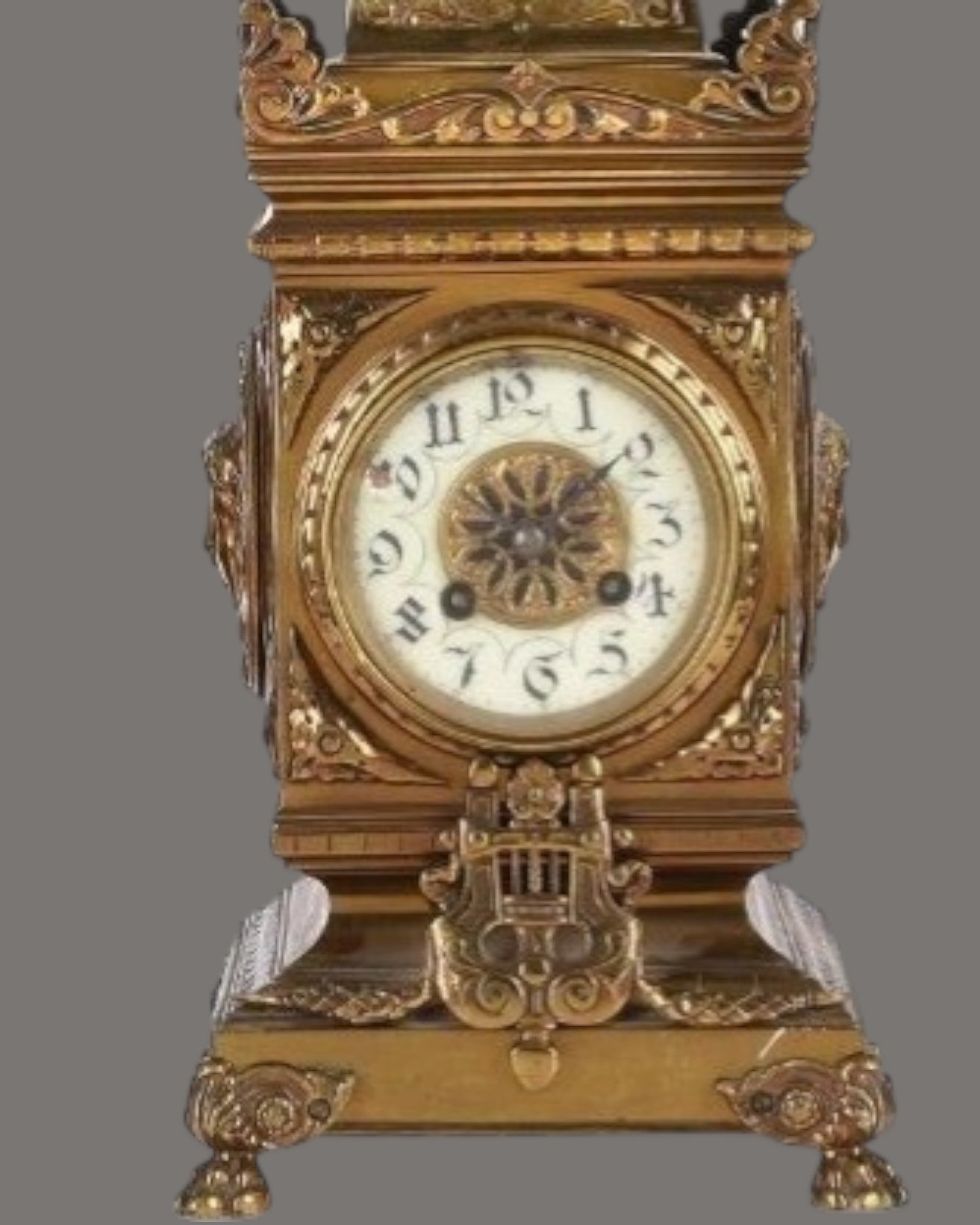Mantle Clock, Antique, French, lacquered, brass,