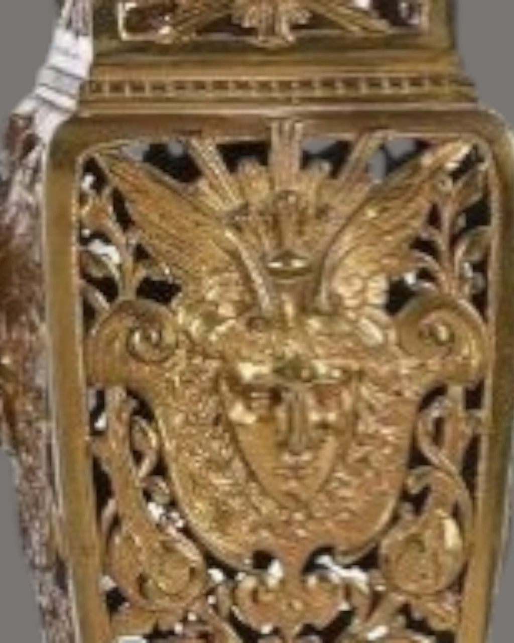 Mantle Clock, Antique, French, lacquered, brass,
