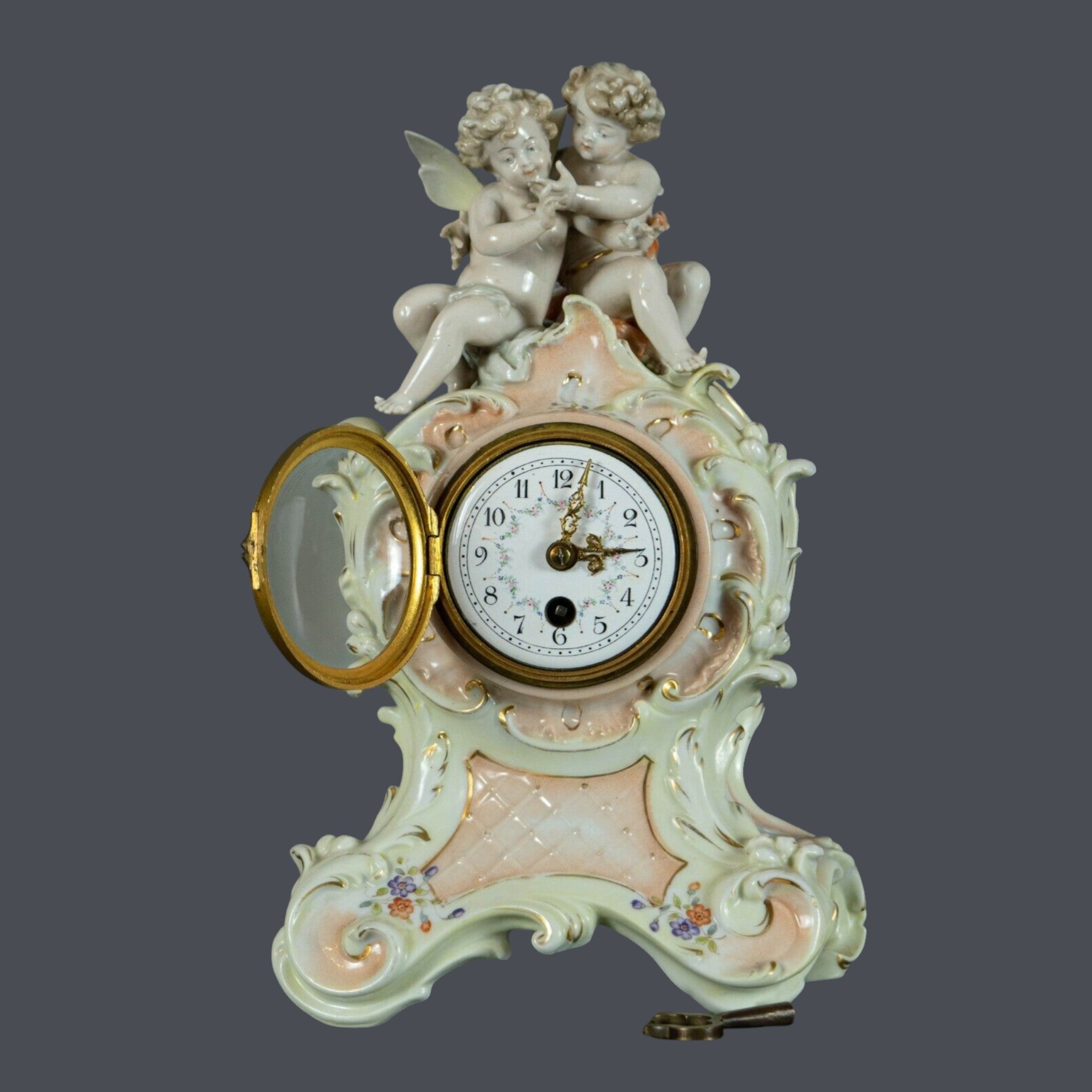 Mantle Clock, German, Porcelain Antique, Richard Eckett & Co