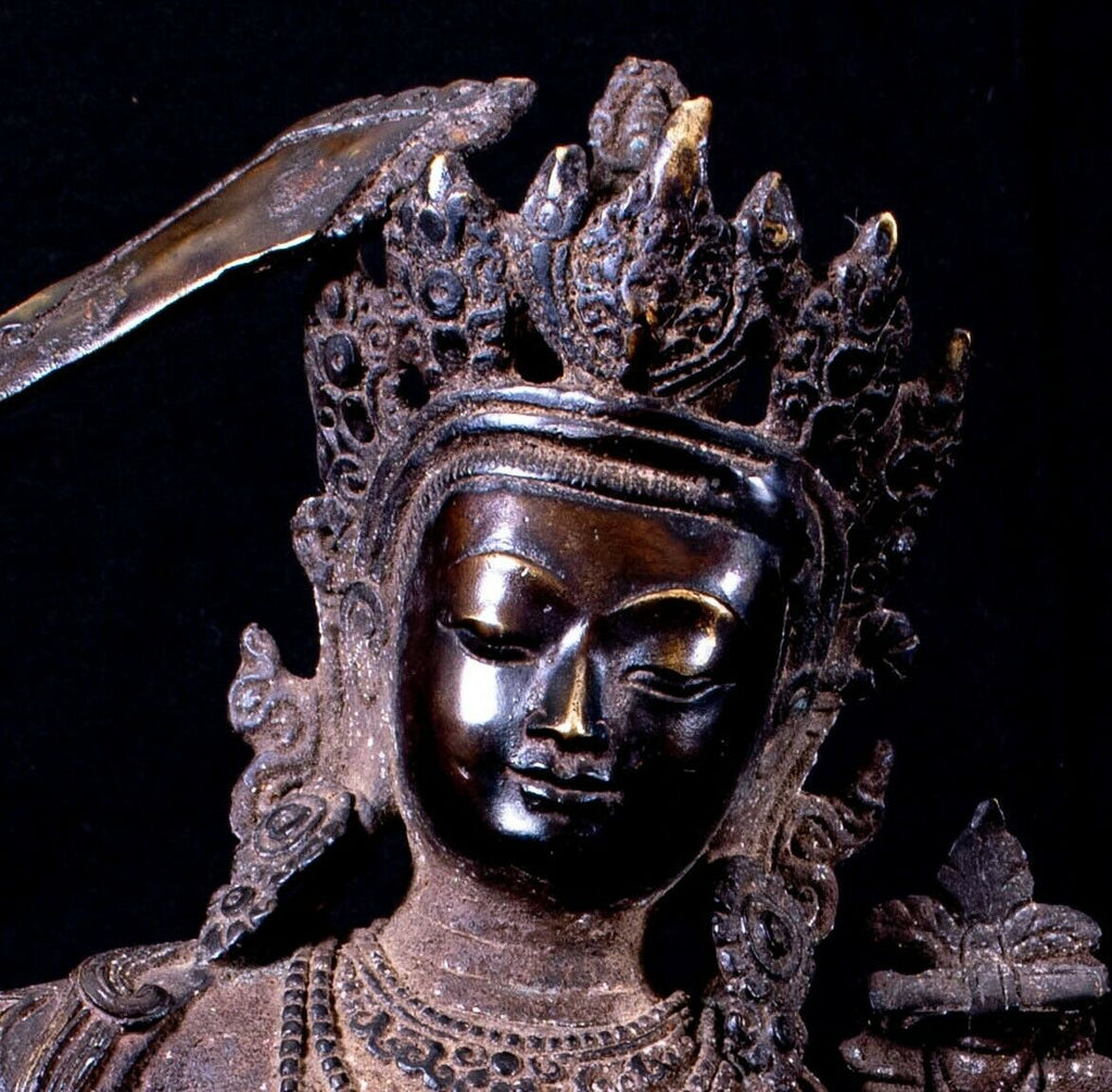 Antique, Bronze, seated Manjushri, 1900's
