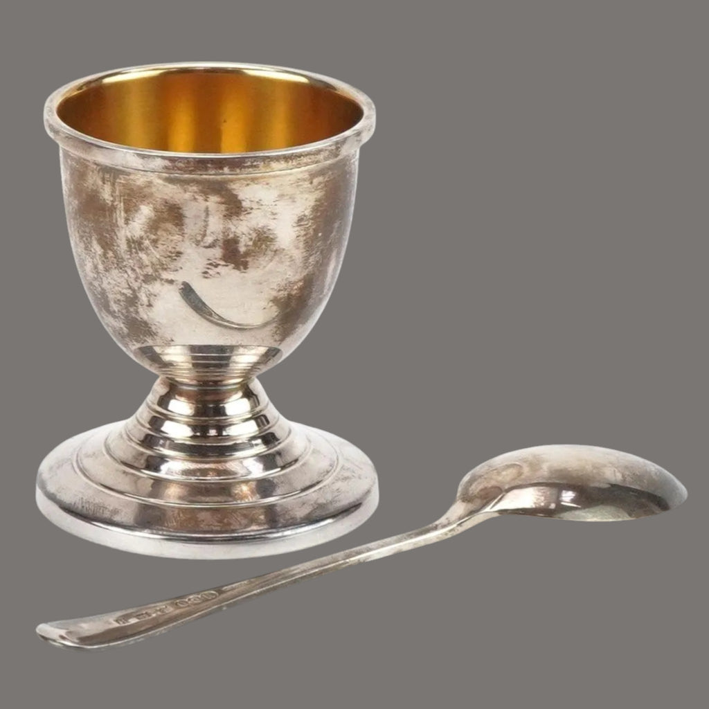 Silver, Christening Set Egg Cup and Spoon,Vintage English, by J Baum & Co