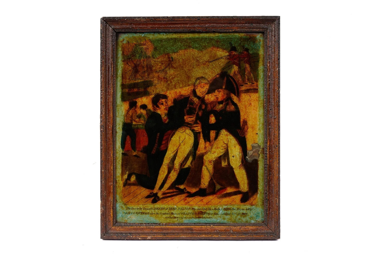19th C, Reverse, Glass Painting, Death of Lord Nelson, Trafalgar,