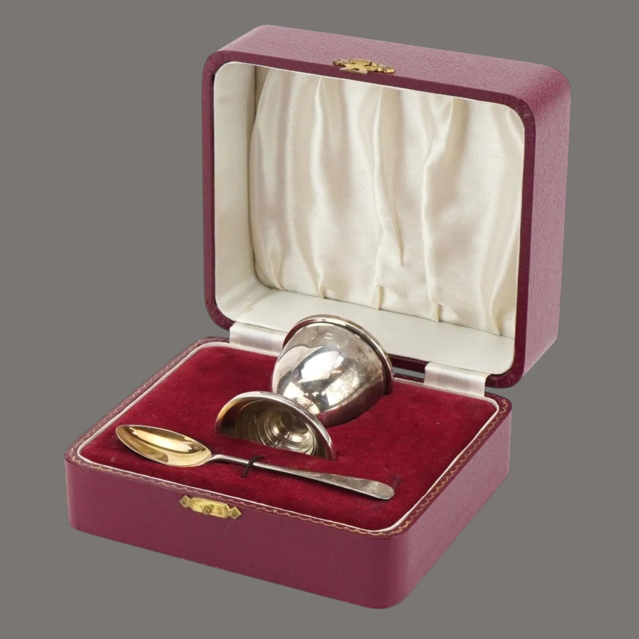 Silver, Christening Set Egg Cup and Spoon,Vintage English, by J Baum & Co