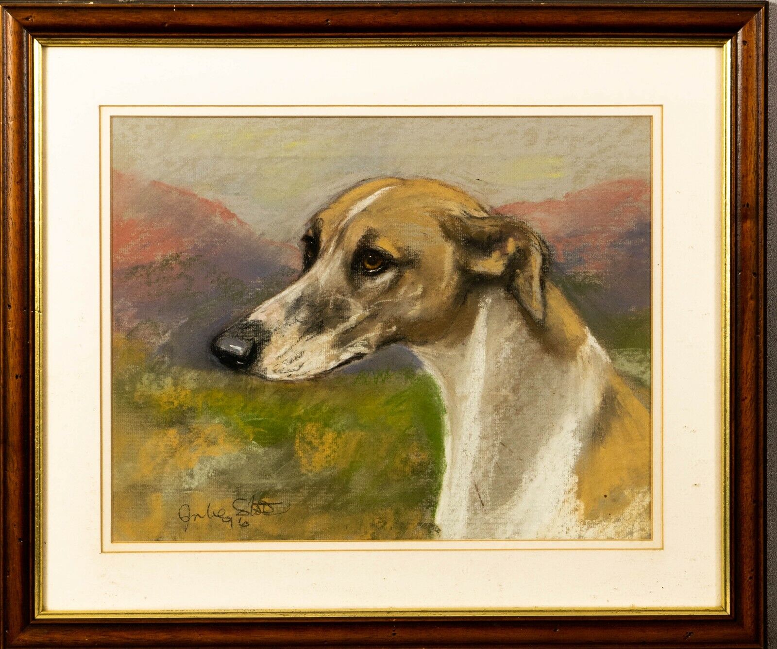 Watercolour, Vintage, Greyhound, signed Julie Scott